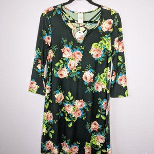 Black Floral Dress, Size Medium